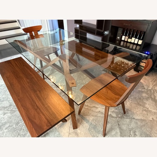 Used Copeland Black Walnut Glass Table Set for sale on AptDeco