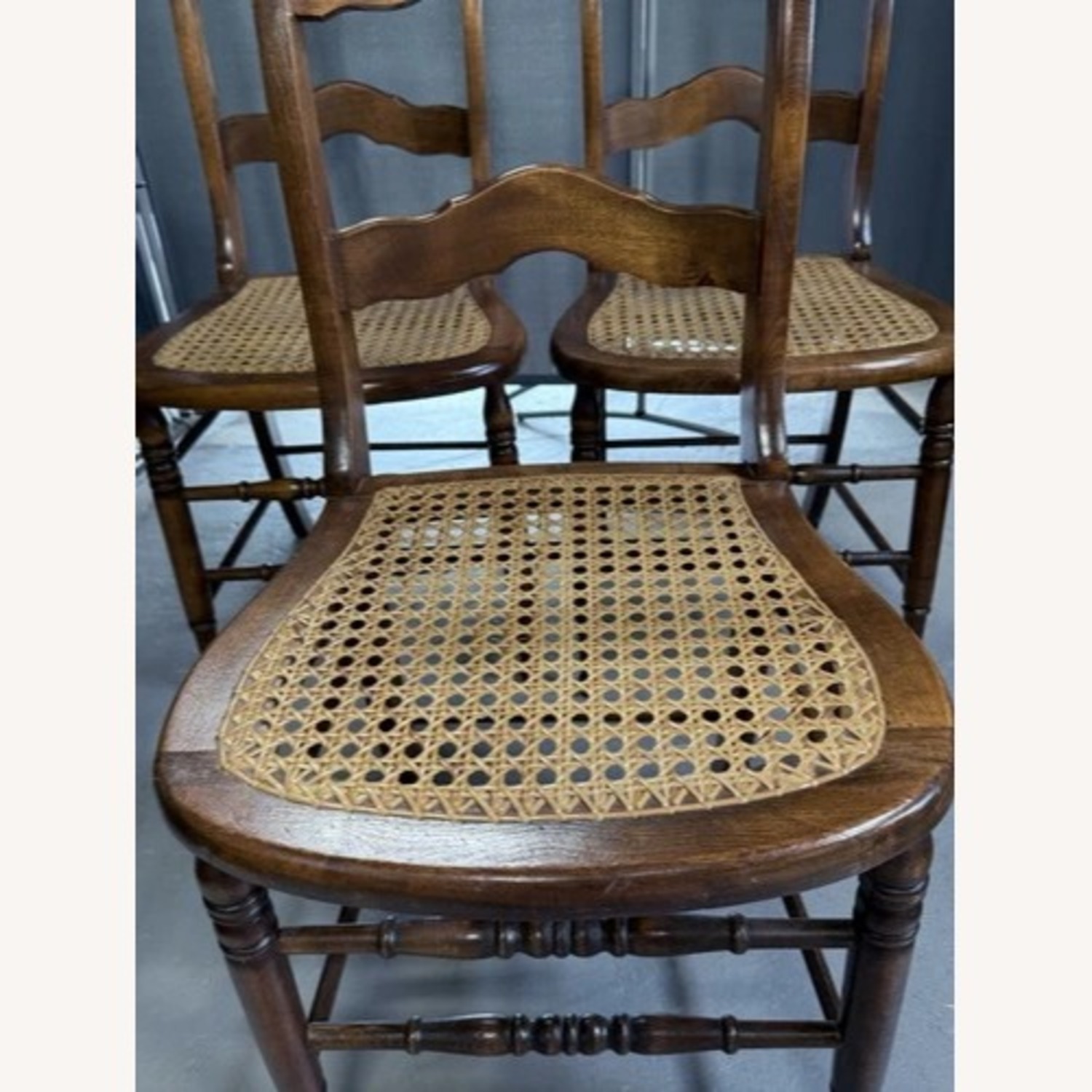 Set of 3 19th C. Ladder Back Chairs Cane Seats  - image-8