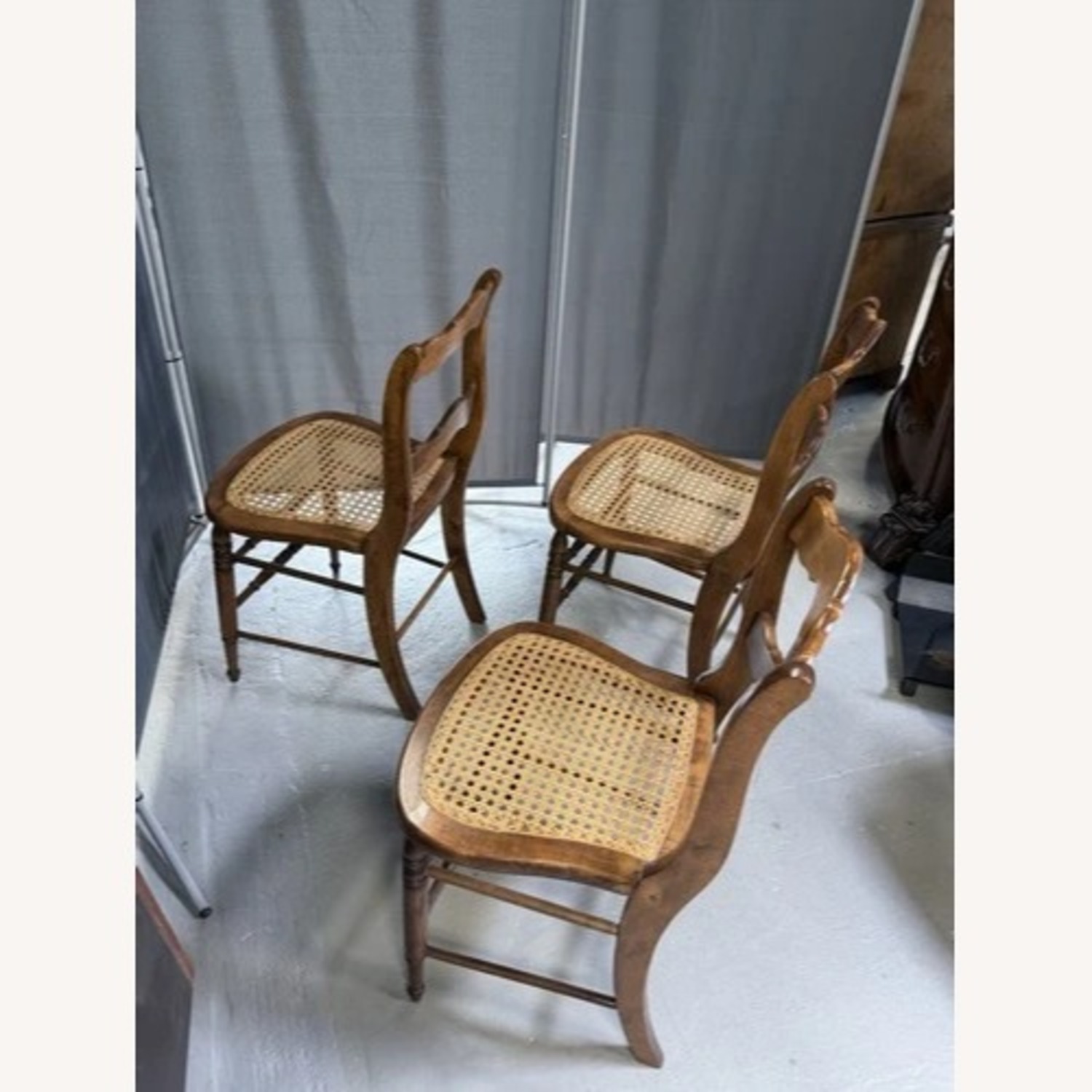 Set of 3 19th C. Ladder Back Chairs Cane Seats  - image-2