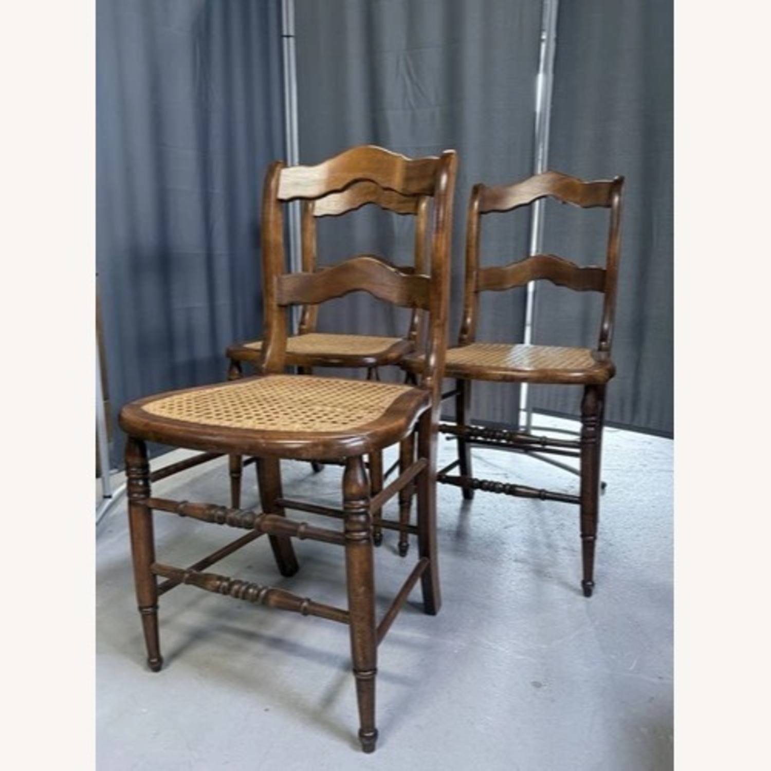 Set of 3 19th C. Ladder Back Chairs Cane Seats  - image-7