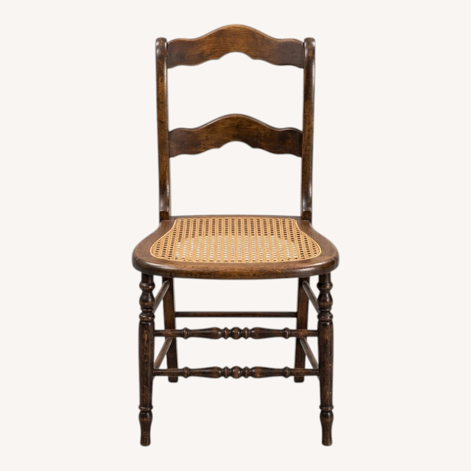 Set of 3 19th C. Ladder Back Chairs Cane Seats - image-0