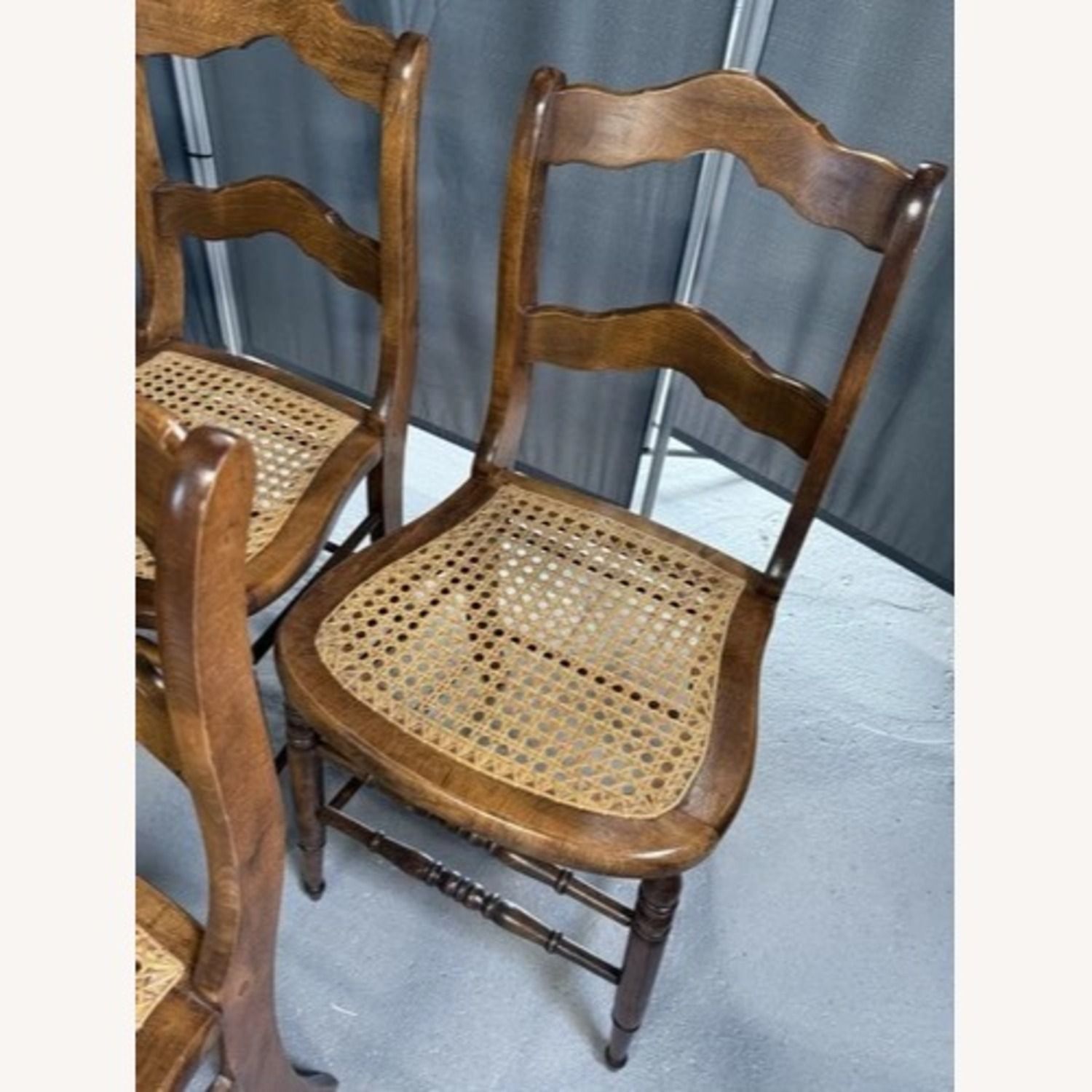 Set of 3 19th C. Ladder Back Chairs Cane Seats  - image-9