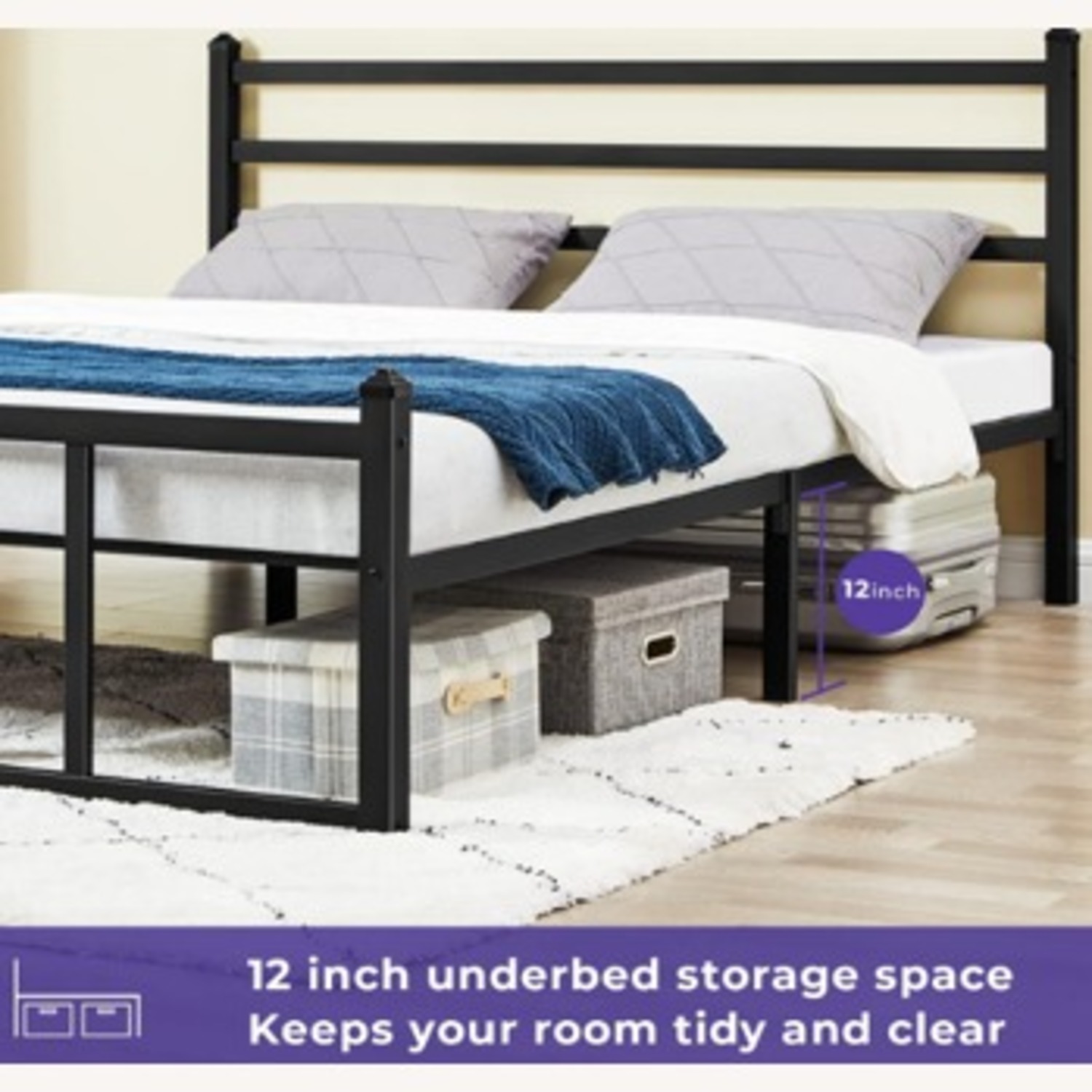 GreenForest Black Metal Queen Bed - image-2