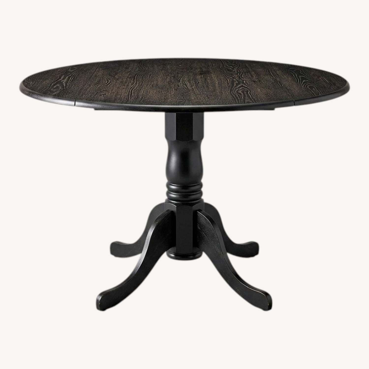 Round Black Drop-Leaf Kitchen Table (Wood) - image-0