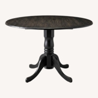 Round Black Drop-Leaf Kitchen Table (Wood)