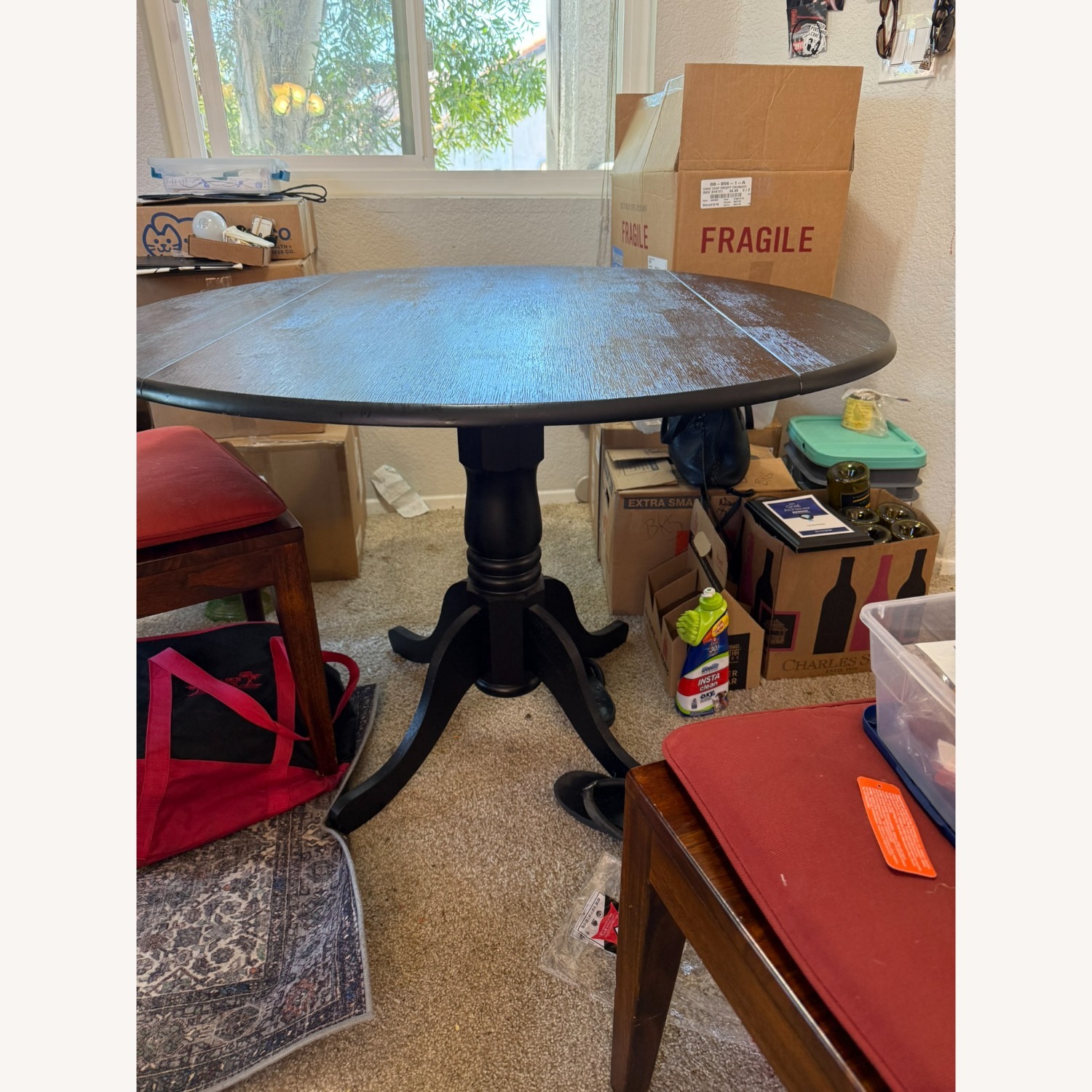 Round Black Drop-Leaf Kitchen Table (Wood) - image-1