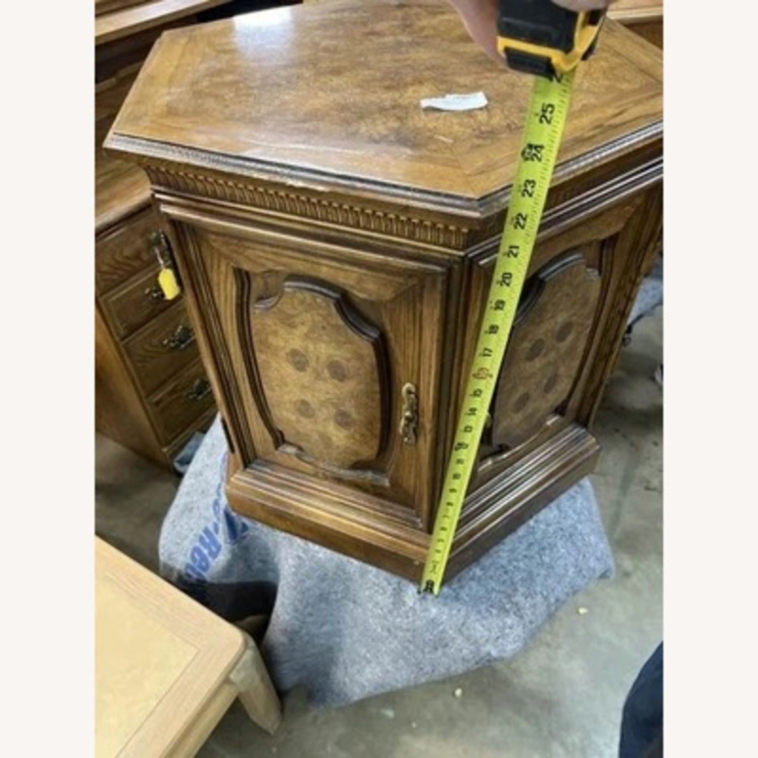 Hexagonal Side End Table w Storage Burlwood Doors - image-3