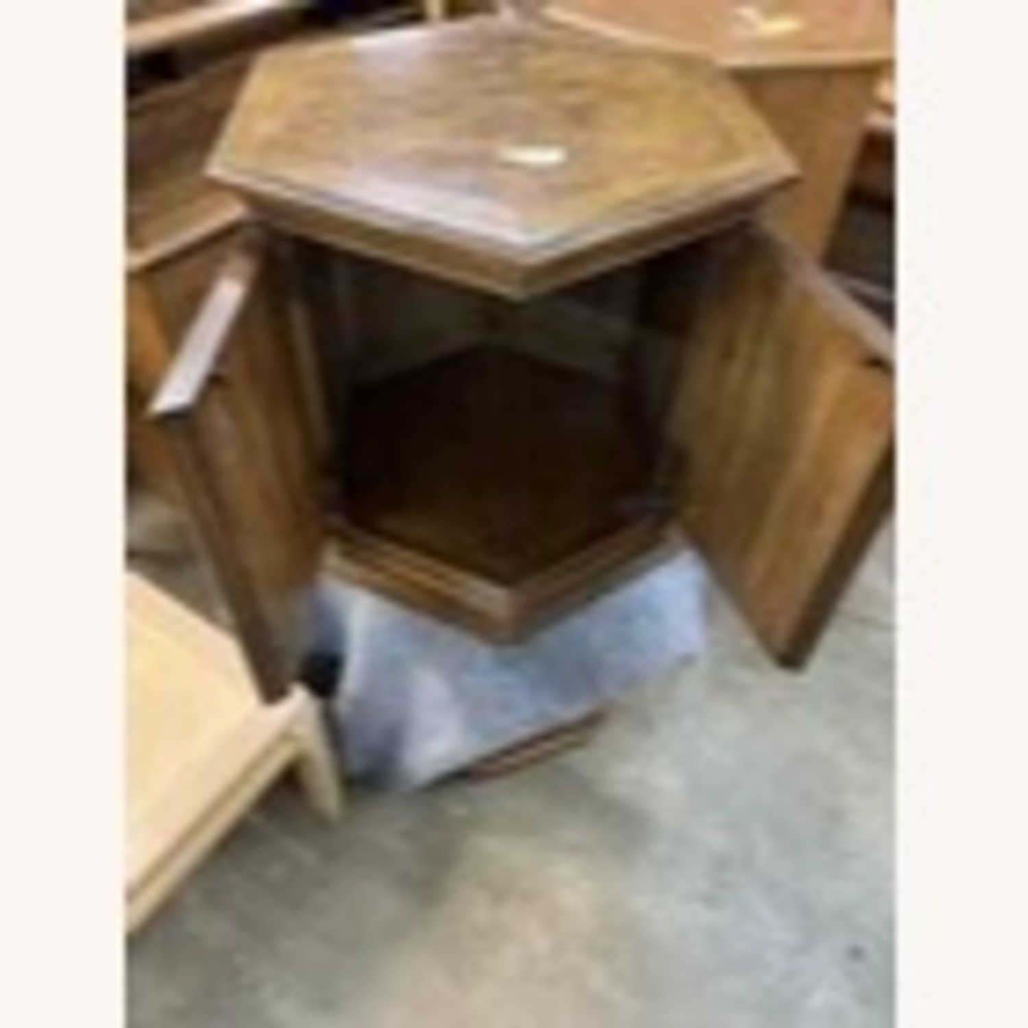 Hexagonal Side End Table w Storage Burlwood Doors - image-2
