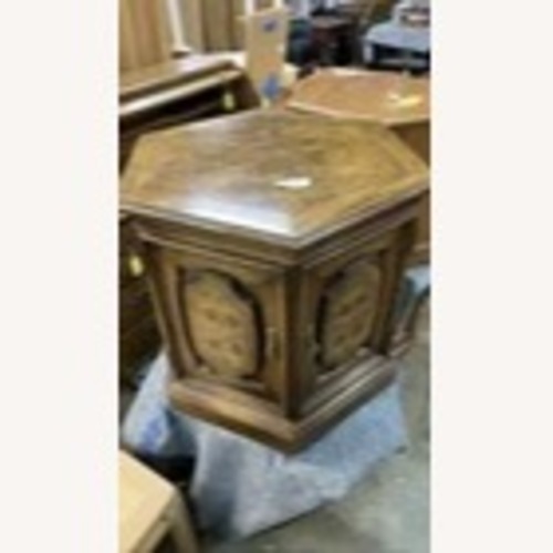 Used Hexagonal Side End Table w Storage Burlwood Doors for sale on AptDeco