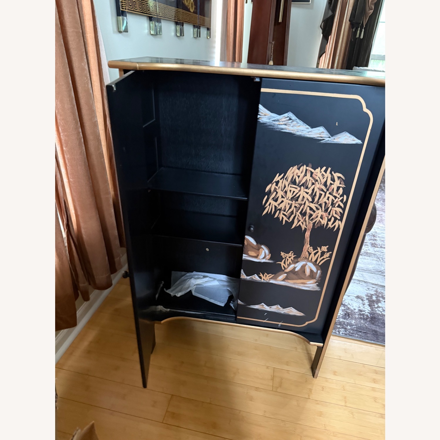 Black/Gold Wood Media Storage - image-3