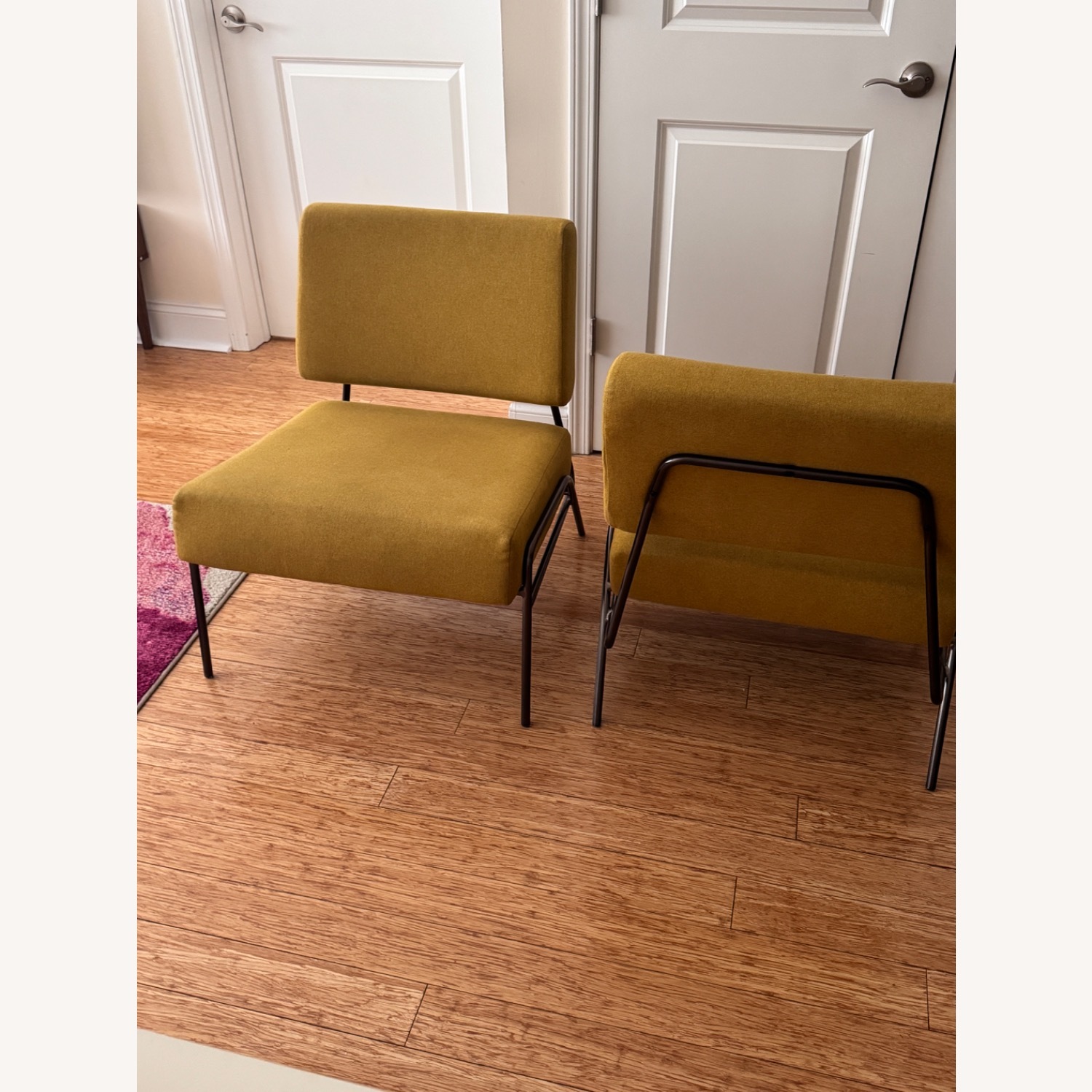 West Elm Yellow Wire Frame Slipper Chairs - image-4