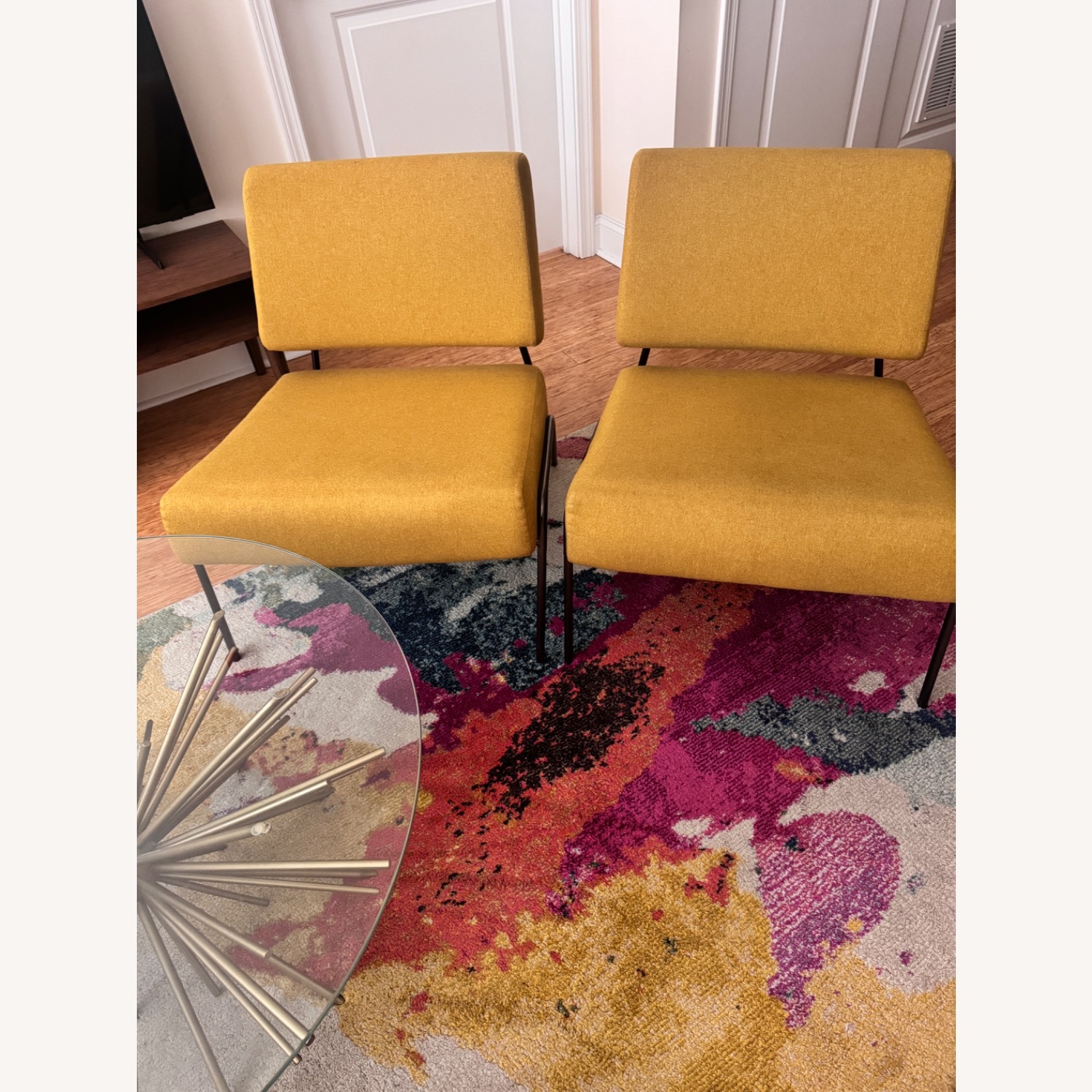 West Elm Yellow Wire Frame Slipper Chairs - image-2
