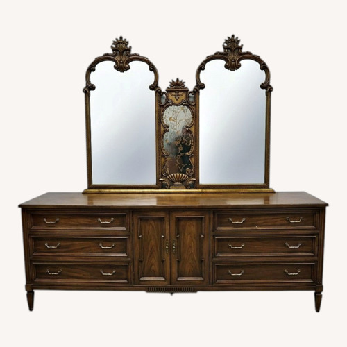 Used Long Vintage Bedroom Dresser with Mirror attached for sale on AptDeco