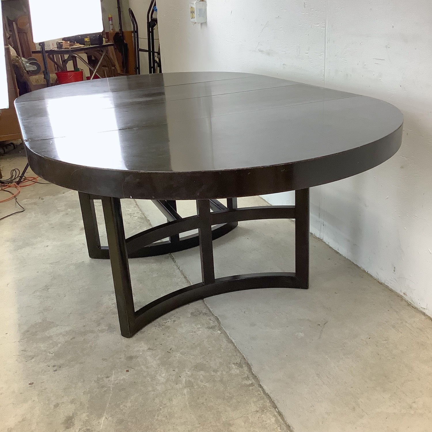 MCM Ebonized Mahogany Round Extension Dining Table - image-4