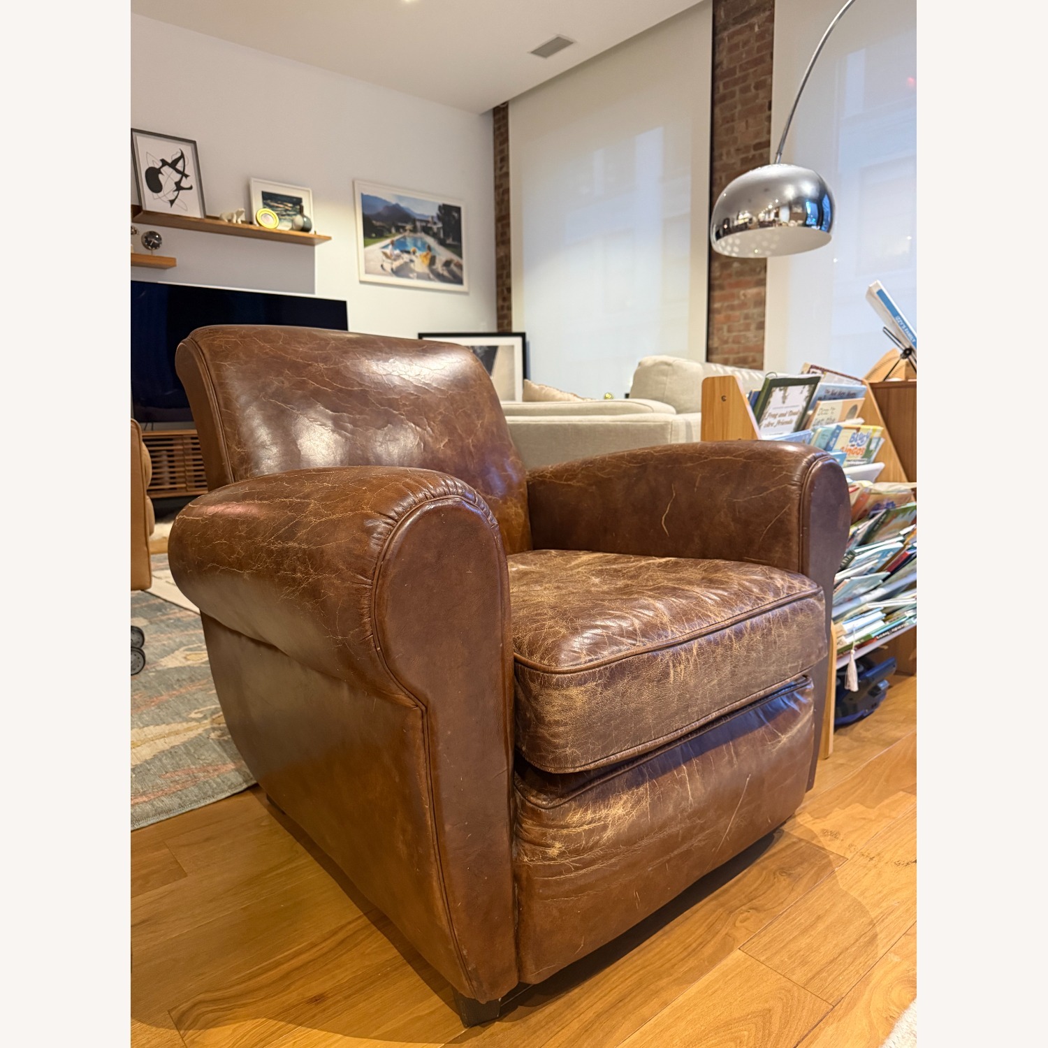 Restoration Hardware Brown Leather Club Chair - image-2