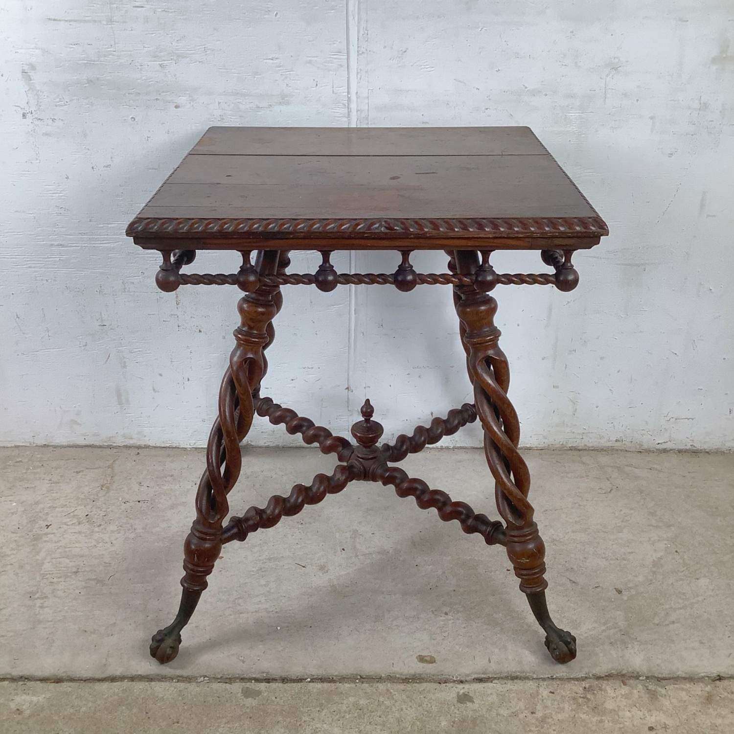 Antique Wood Accent Table, Ball and Claw Feet - image-1
