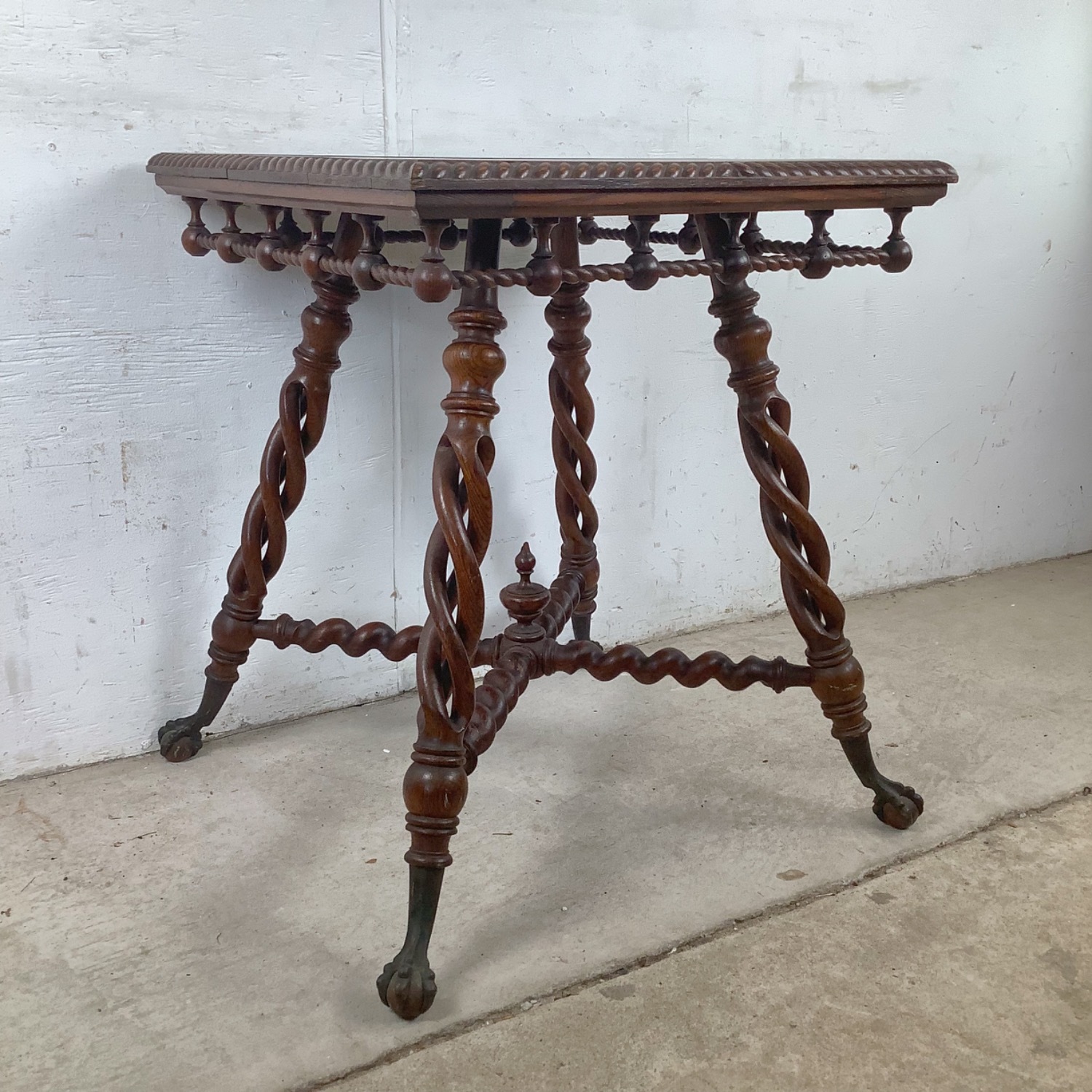Antique Wood Accent Table, Ball and Claw Feet - image-3