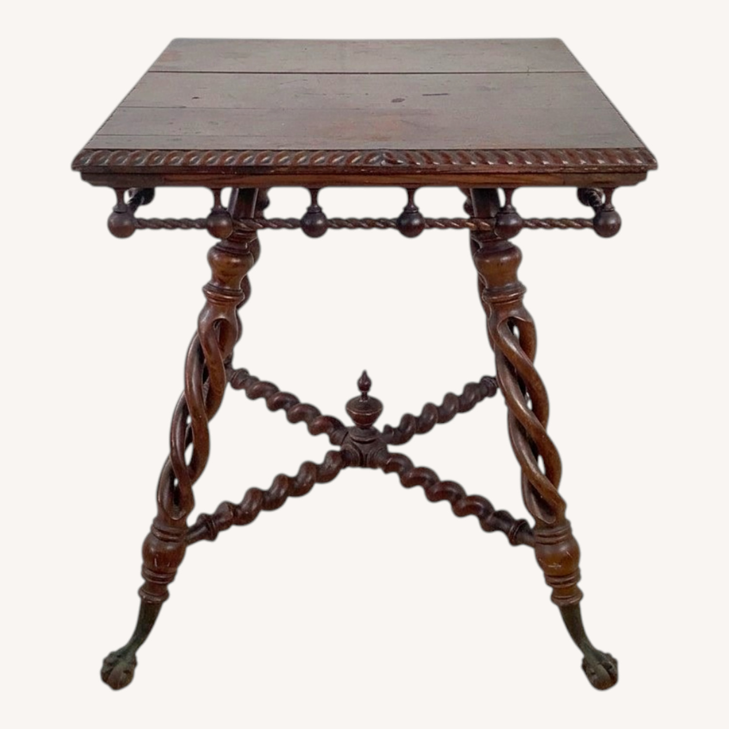 Antique Wood Accent Table, Ball and Claw Feet - image-0