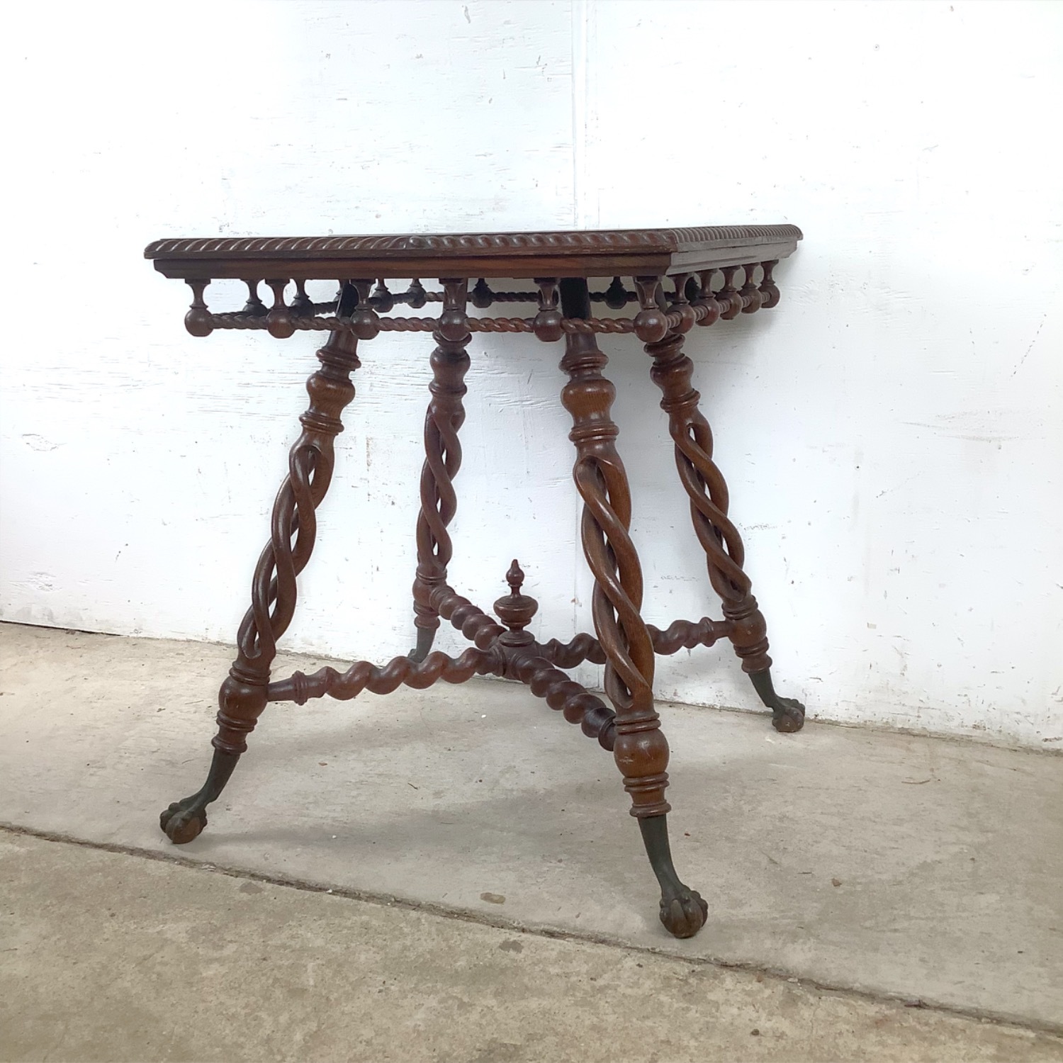 Antique Wood Accent Table, Ball and Claw Feet - image-21