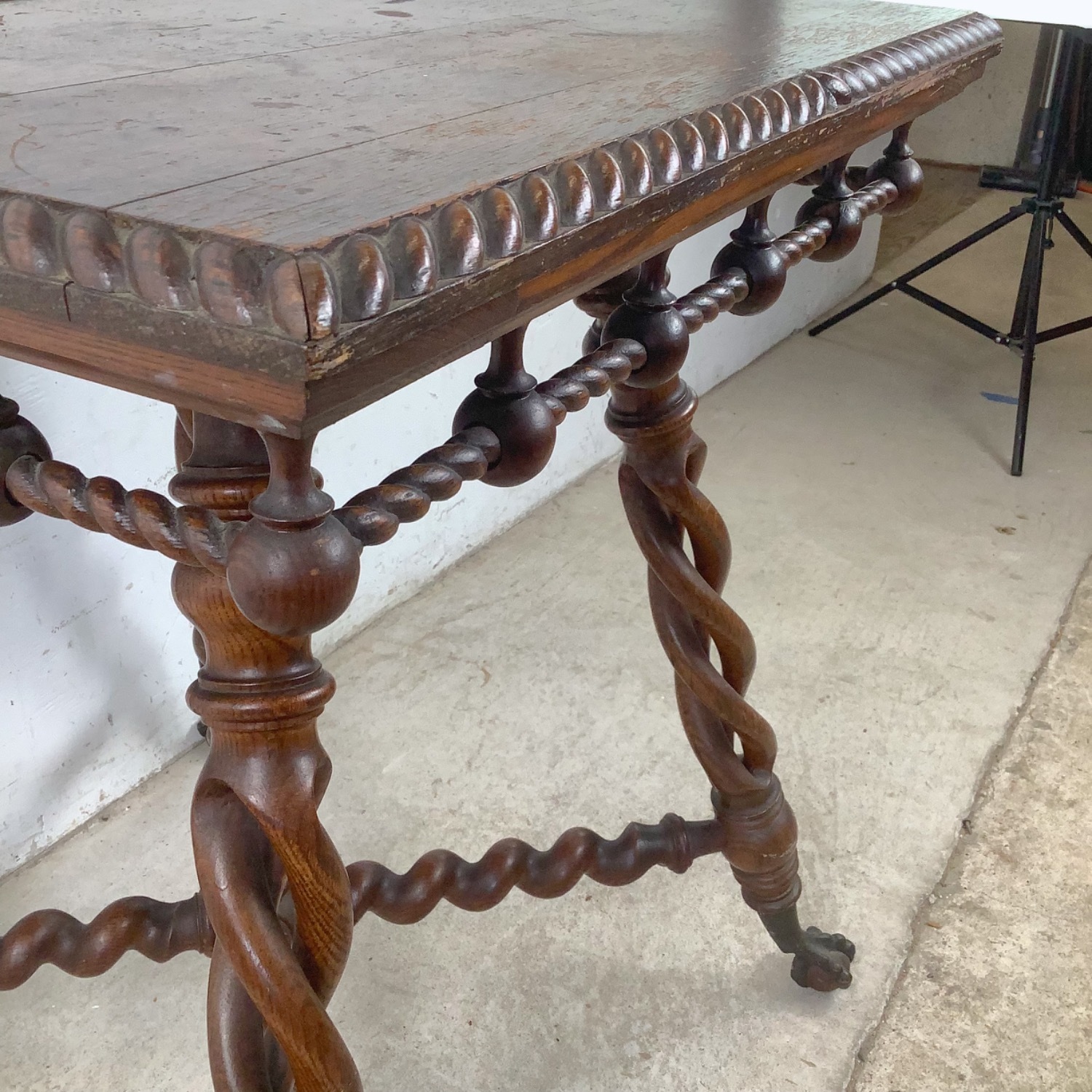 Antique Wood Accent Table, Ball and Claw Feet - image-6