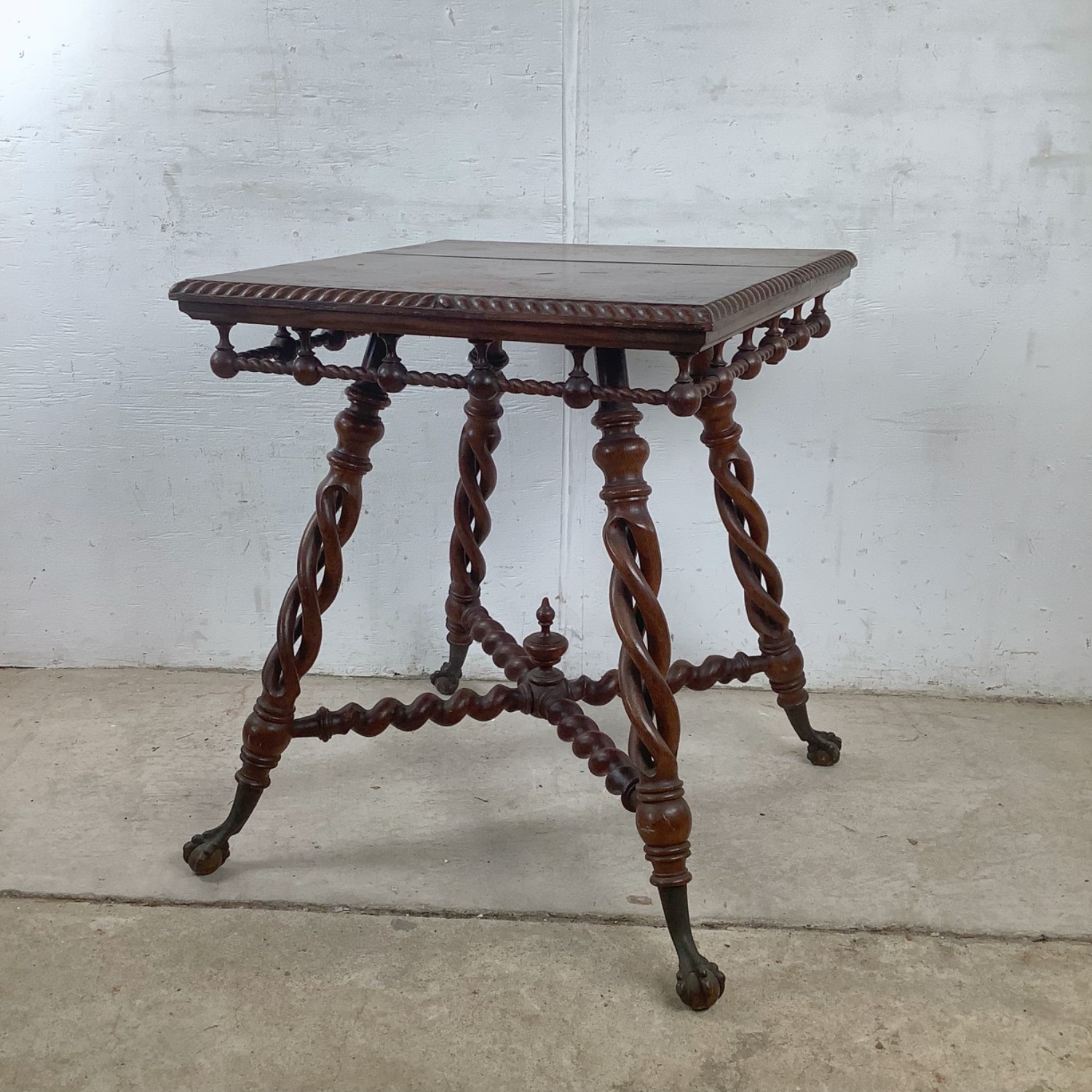 Antique Wood Accent Table, Ball and Claw Feet - image-2