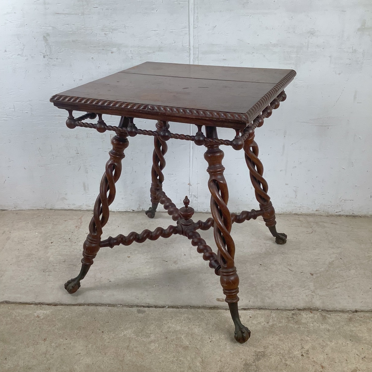 Antique Wood Accent Table, Ball and Claw Feet - image-20