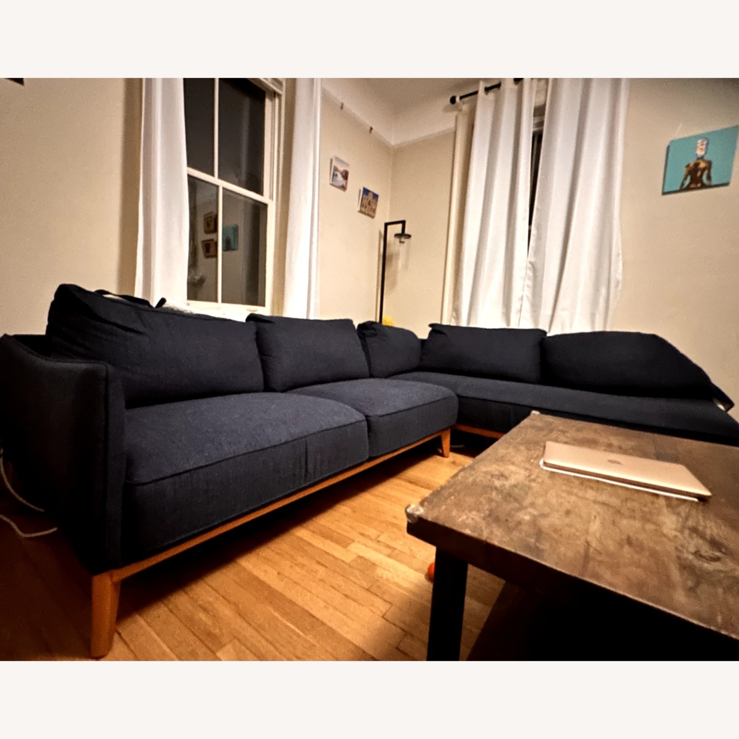 Jollene Mid-Century Modern Navy Blue Sectional - image-1