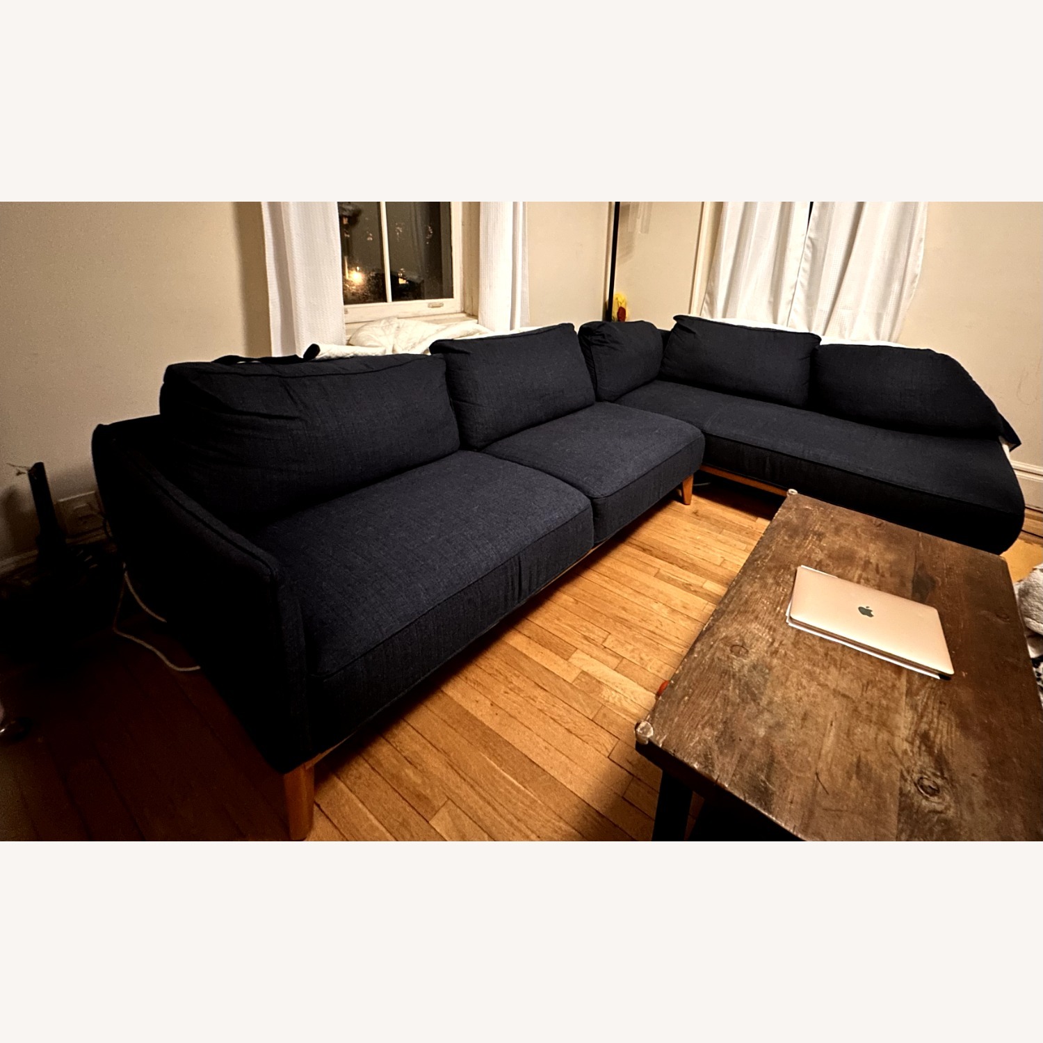 Jollene Mid-Century Modern Navy Blue Sectional - image-3