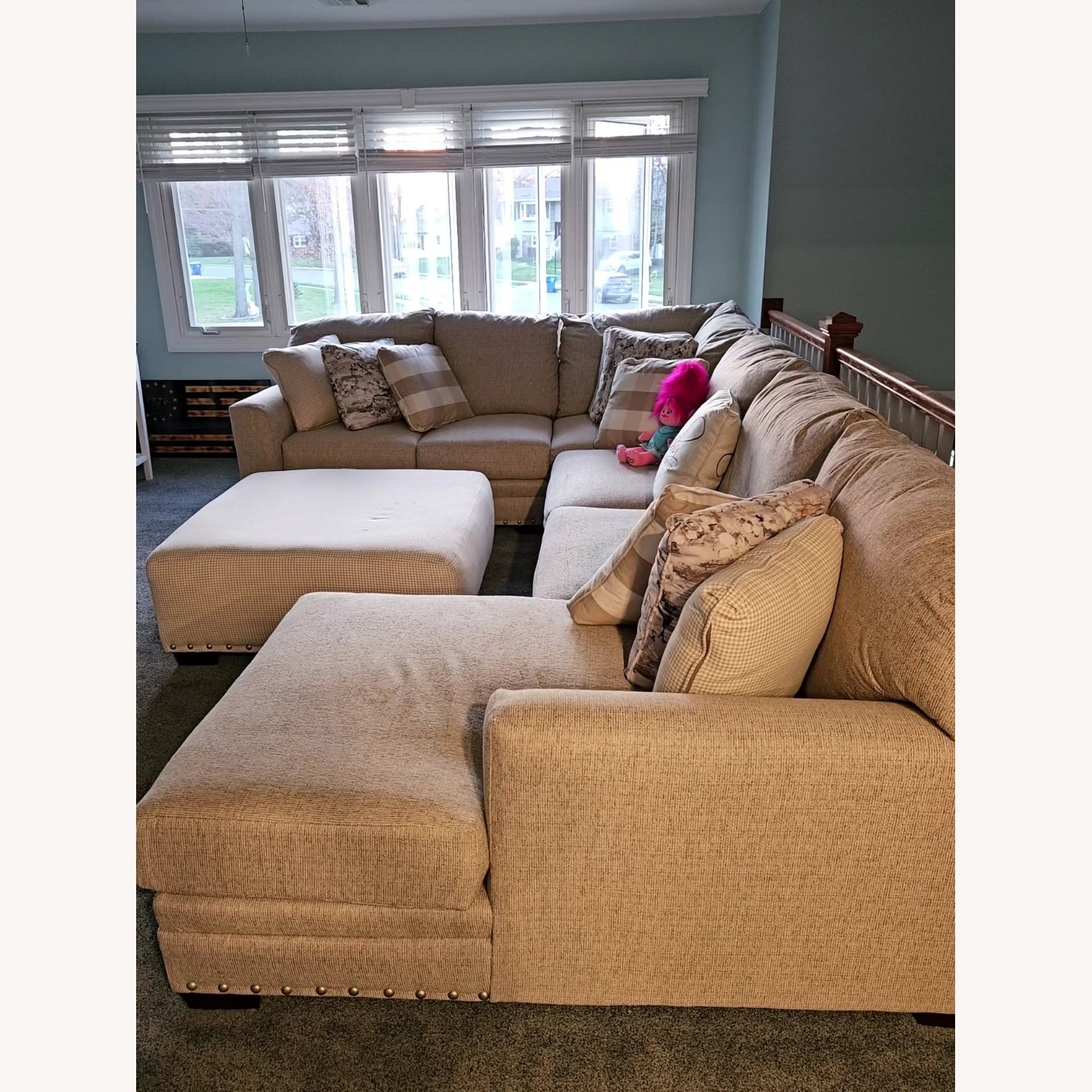 Cottage Chic Beige 150'' 4 Piece Right Arm Facing Chaise Sectional - image-1