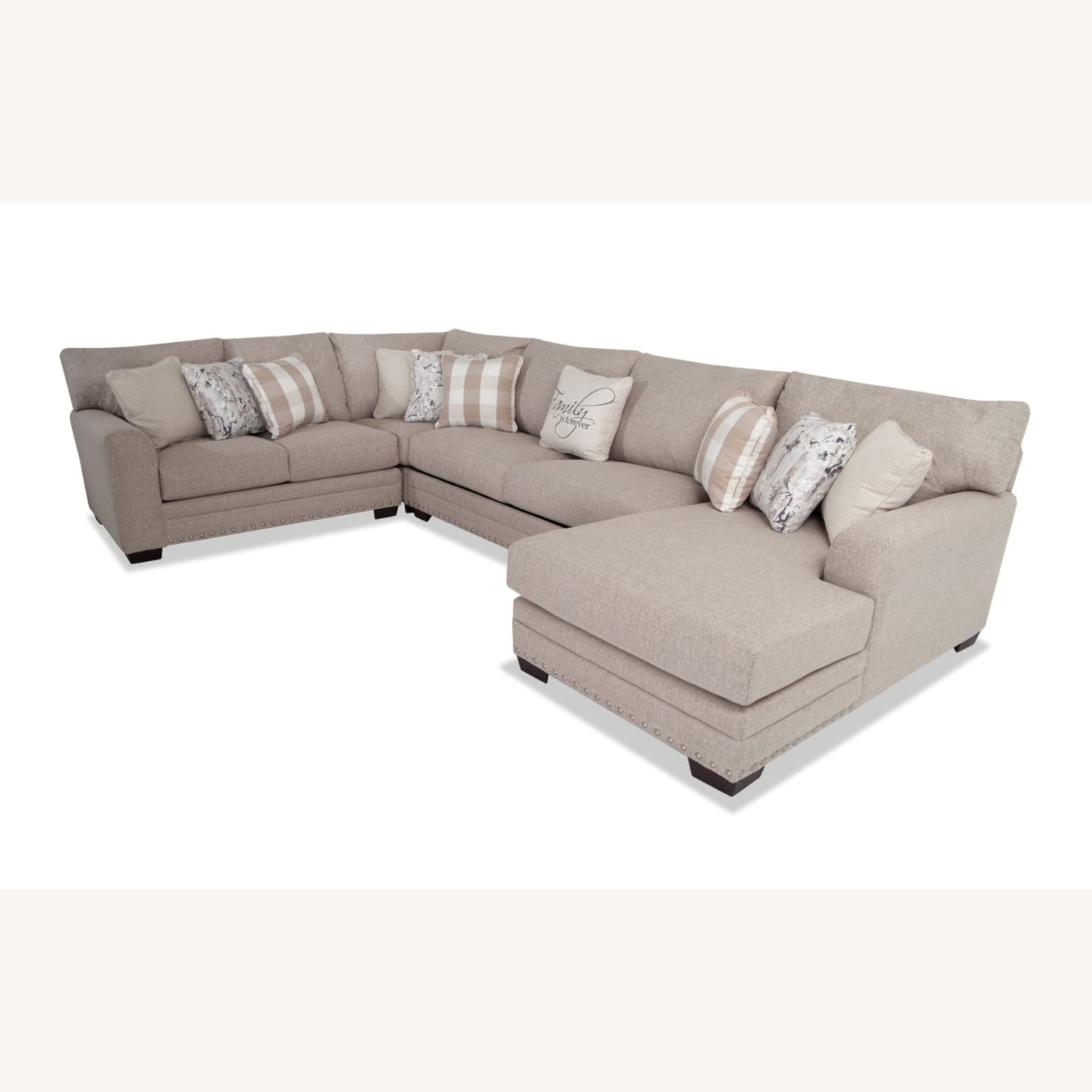 Cottage Chic Beige 150'' 4 Piece Right Arm Facing Chaise Sectional - image-2