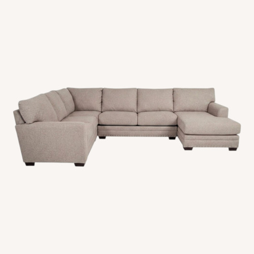 Used Cottage Chic Beige 150'' 4 Piece Right Arm Facing Chaise Sectional for sale on AptDeco