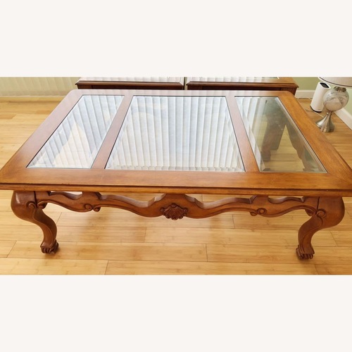 Used Light Brown Wood Coffee Table and 2 End Tables  for sale on AptDeco