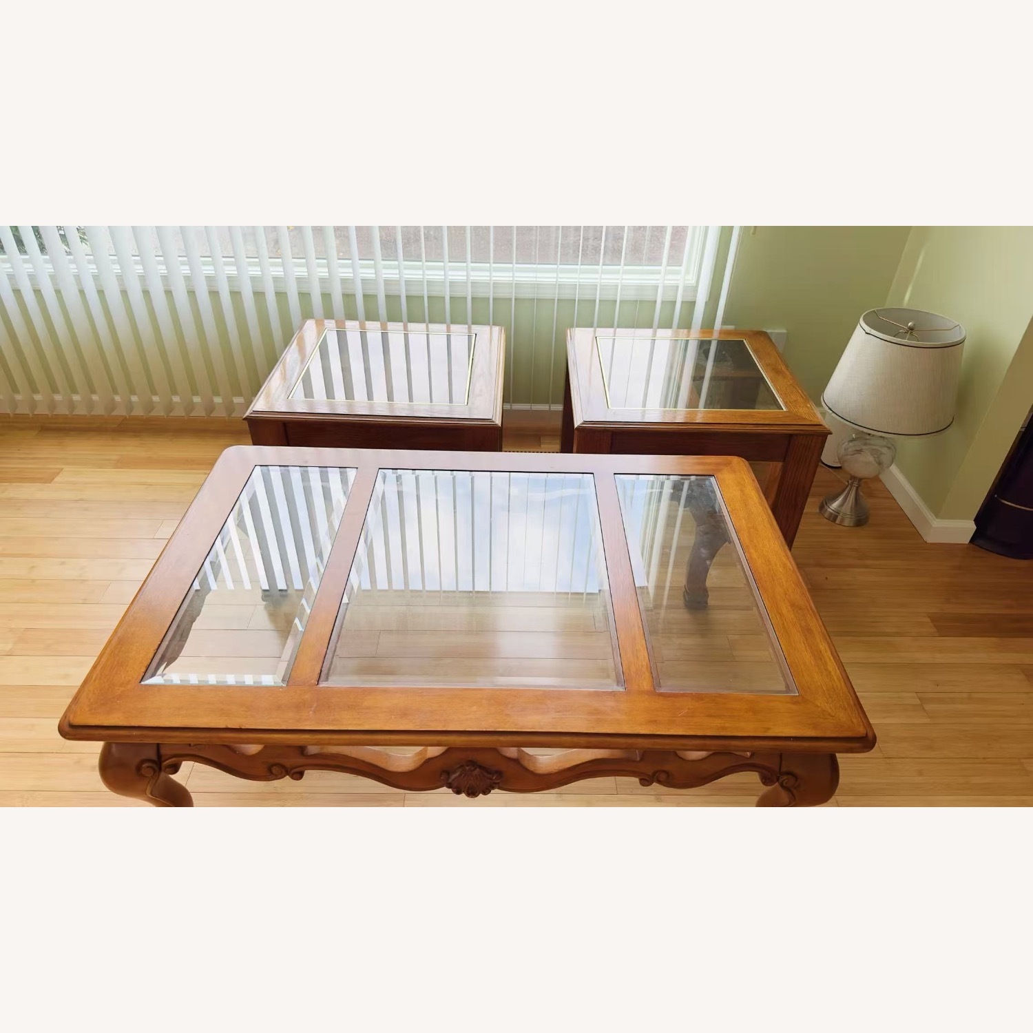 Light Brown Wood Coffee Table and 2 End Tables - image-5