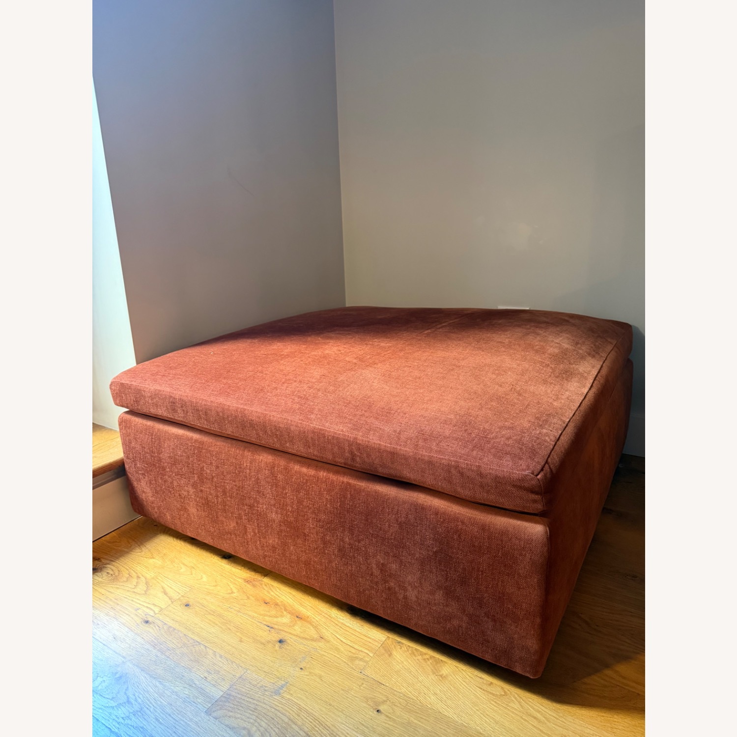 West Elm Harmony Modular Red Velvet Ottoman - image-1