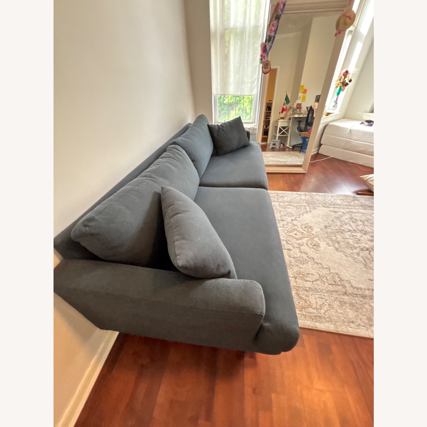 AllModern Mid Century Deep Blue Sofa - image-2