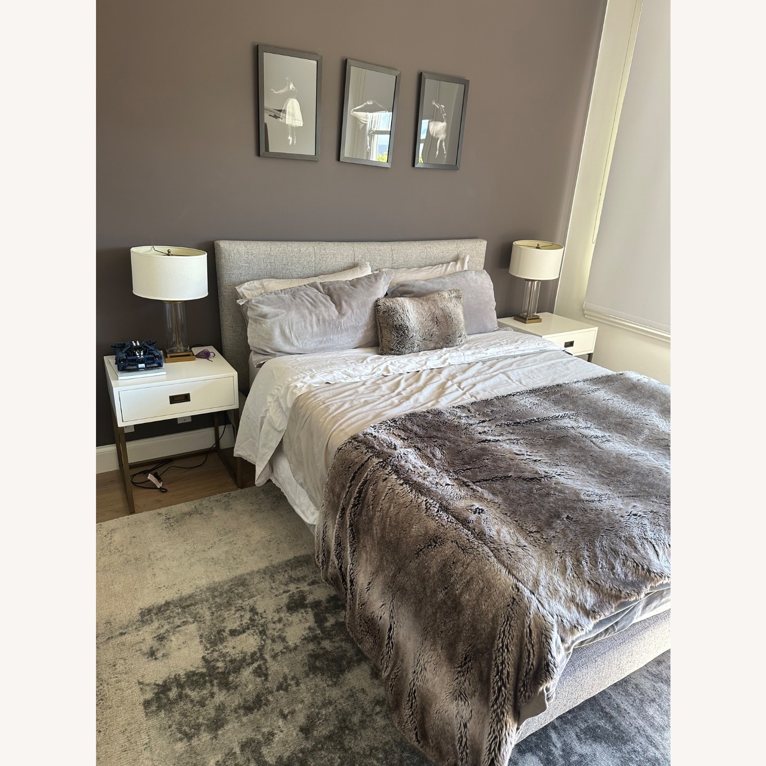 West Elm Light Gray Fabric Queen Bed - image-3