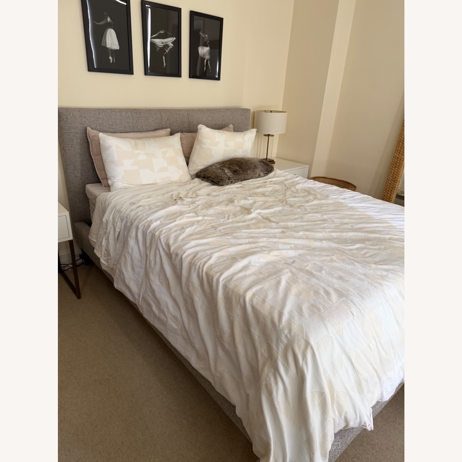 West Elm Light Gray Fabric Queen Bed - image-2