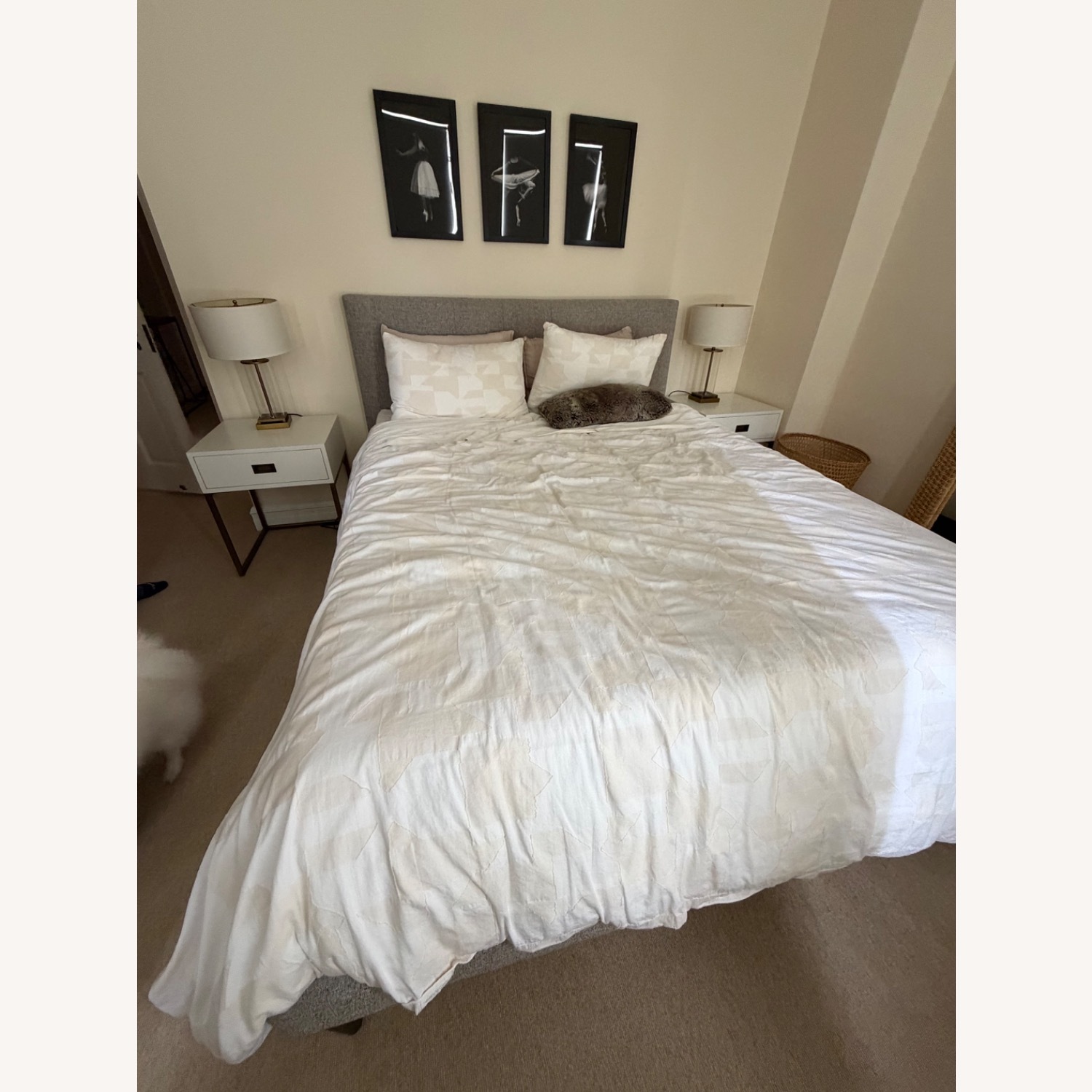 West Elm Light Gray Fabric Queen Bed - image-1