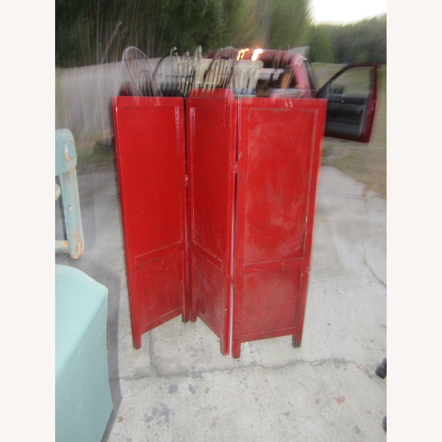Antique Painted Red Wood Room Divider - image-5