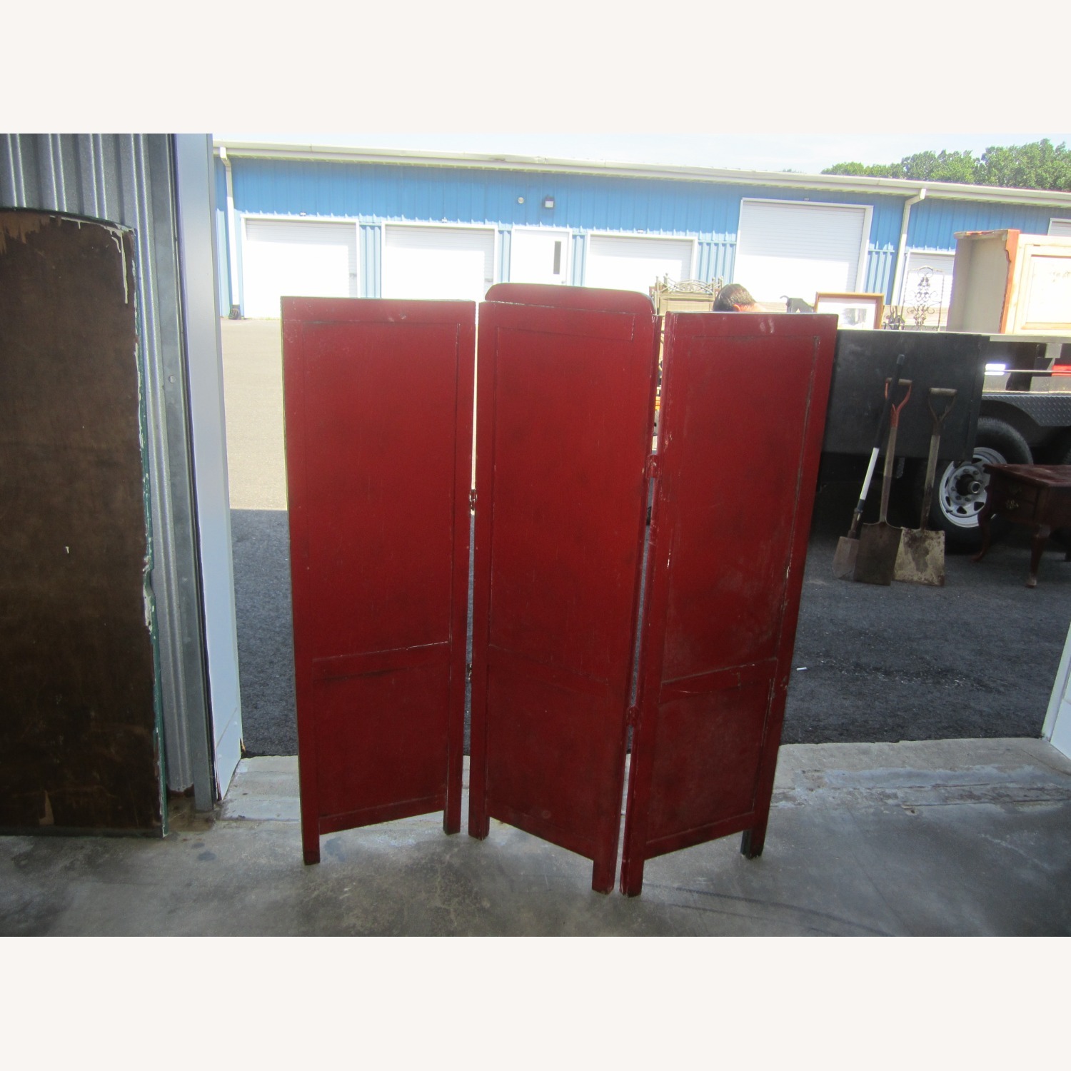 Antique Painted Red Wood Room Divider - image-2