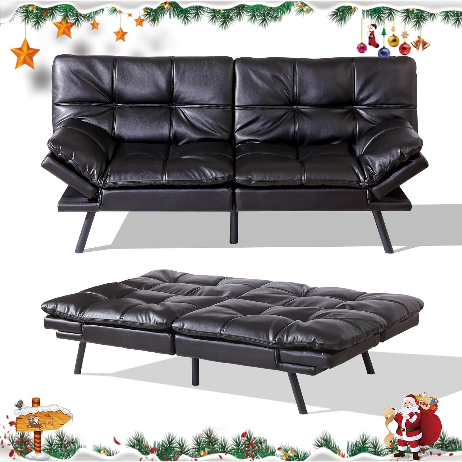 Amazon Black Faux Leather Futon - image-5
