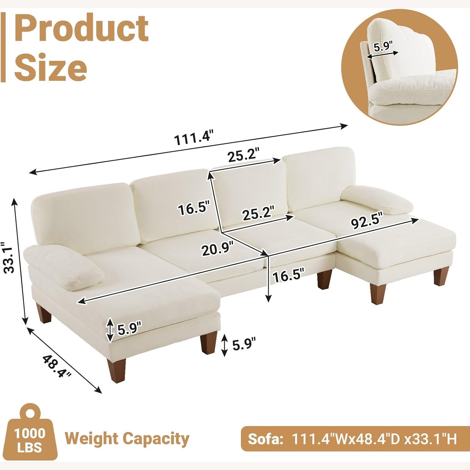 VINGLI White 3+ Seater Sofa - image-3