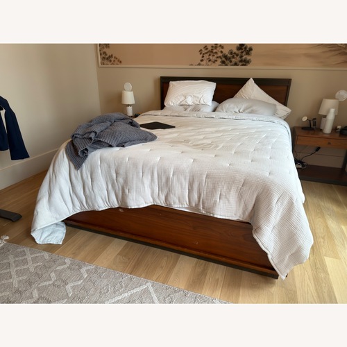 Used Crate & Barrel Blair Dark Brown Wood Queen Bed for sale on AptDeco