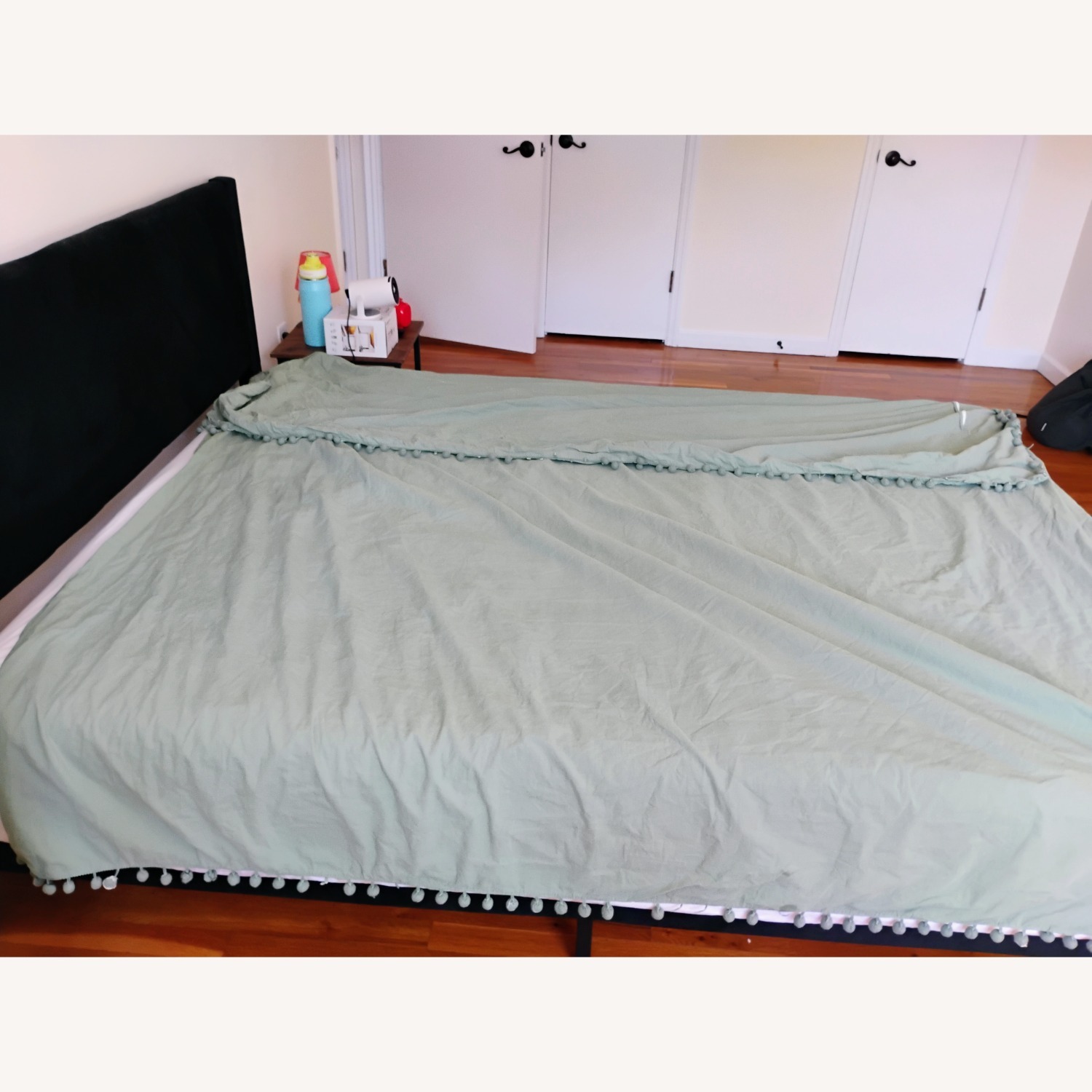 Black Fabric Queen Bed - image-1