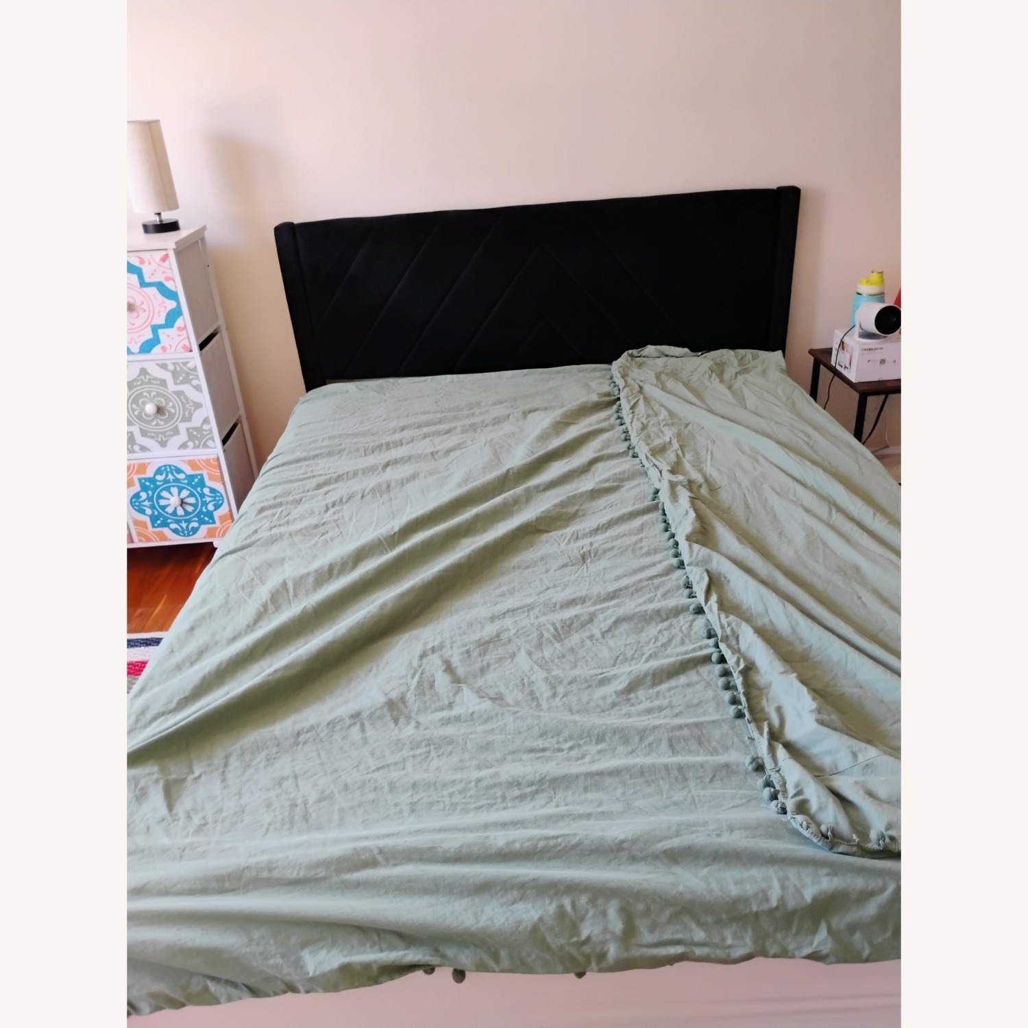 Black Fabric Queen Bed - image-3