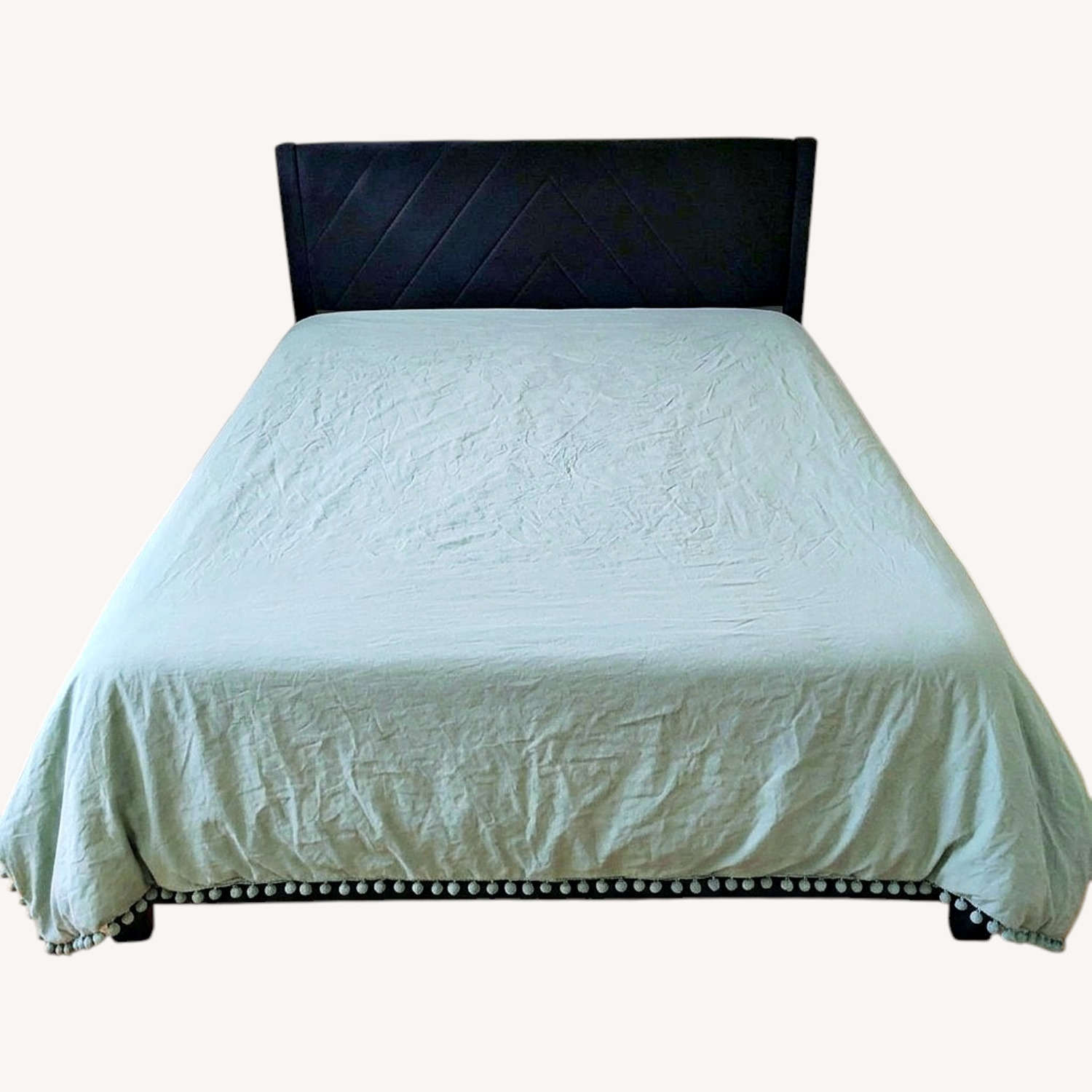 Black Fabric Queen Bed - image-0