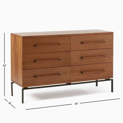 Used West Elm Nash Teak 6-Drawer 54" Dresser for sale on AptDeco