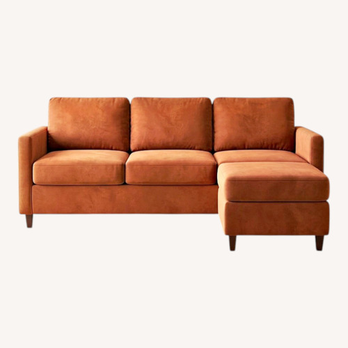 Used Living Spaces Orange Fabric 3+ Seater Sofa for sale on AptDeco