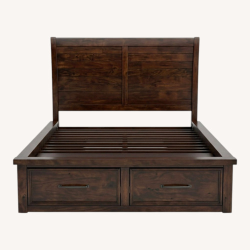 Used Hudson Furniture Dark Brown Wooden Queen Bed Frame for sale on AptDeco