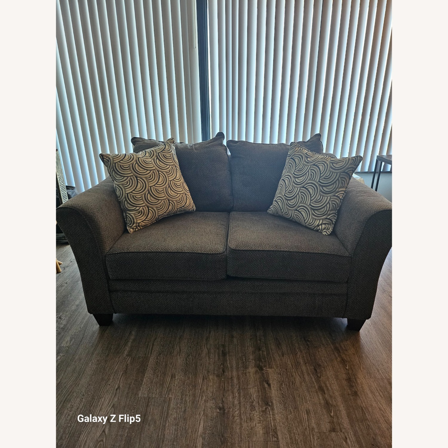 Dark Gray Fabric Loveseat - image-1